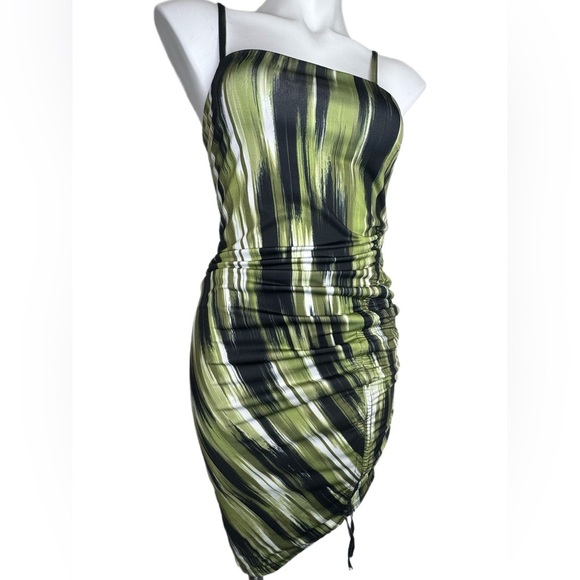 Women's Spaghetti Strap Brushstroke Print Ruched Mini Dress size Small - Picture 2 of 7